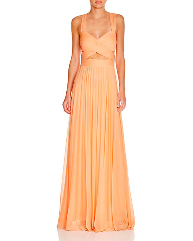 AQUA V-Neck Illusion Lace Gown